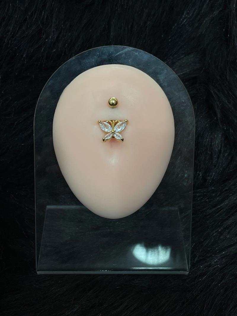 Hatice Ünlü Kelebek Uçlu Gold Göbek Piercing