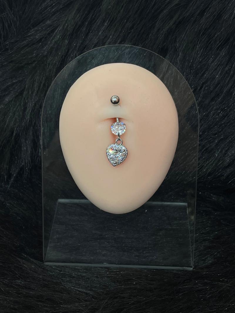 Hatice Ünlü Taşlı Kalp Uçlu Silver Göbek Piercing