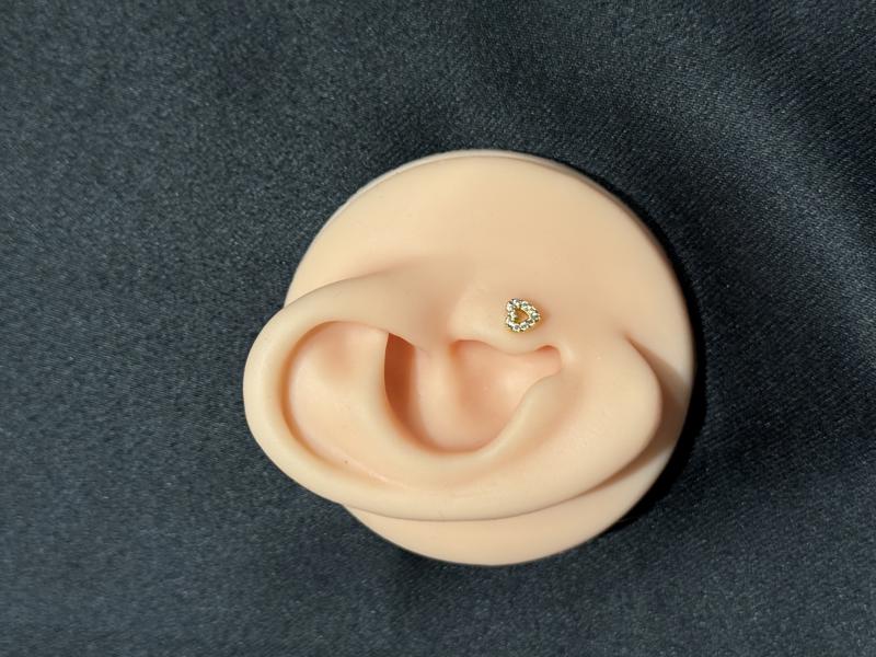 Hatice Ünlü İçi Boş Taşlı Kalpli Gold Piercing