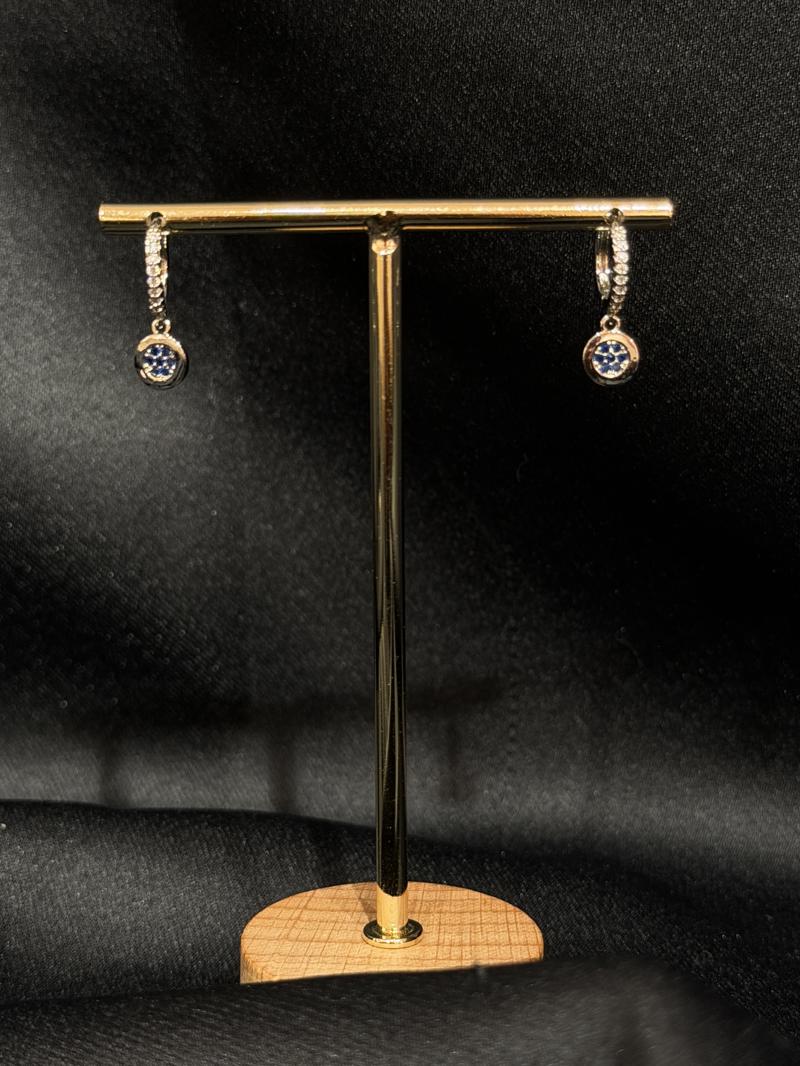 Hatice Ünlü Mavi Nokta Detay Piercing Kombin Silver Küpe