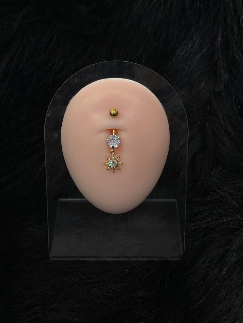 Hatice Ünlü Parlayan Yıldız Uçlu Gold Göbek Piercing