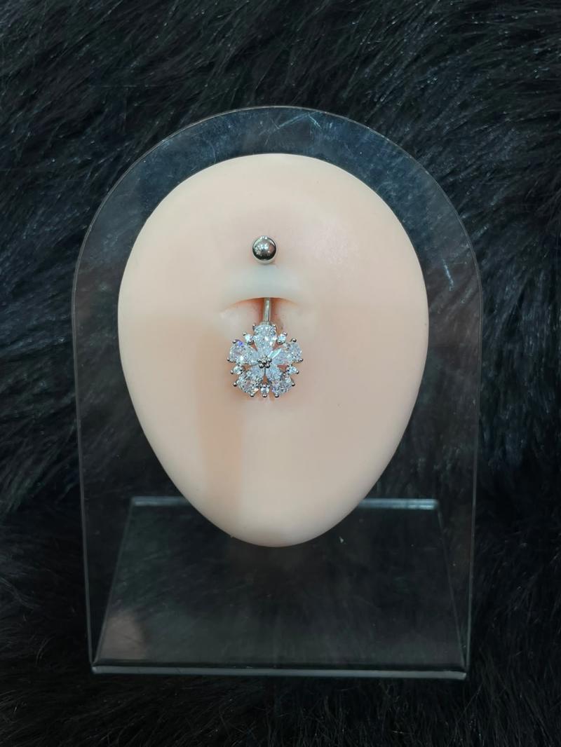 Hatice Ünlü Taşlı Çiçek Silver Göbek Piercing