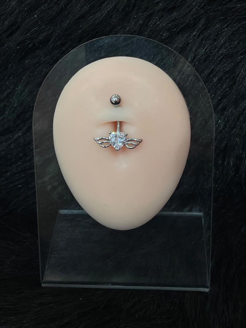 Hatice Ünlü Kanat Detaylı Kalp Uçlu Silver Göbek Piercing