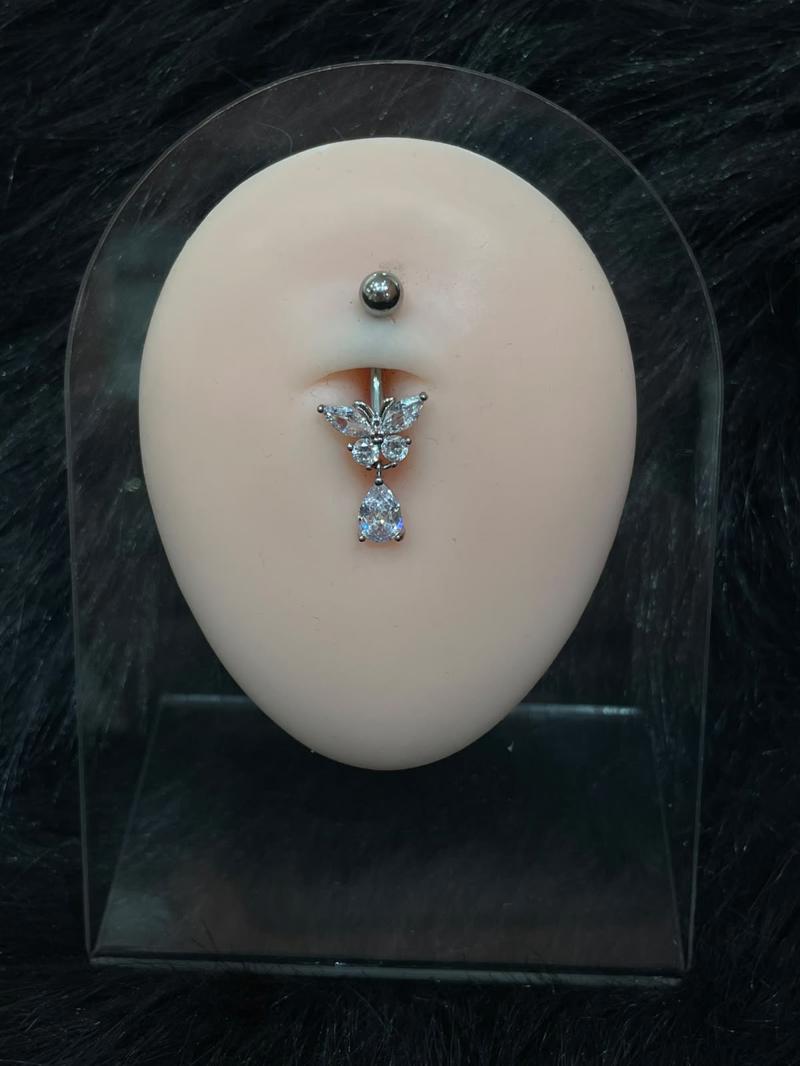 Hatice Ünlü Kelebek Uçlu Sallantılı Taş Silver Göbek Piercing