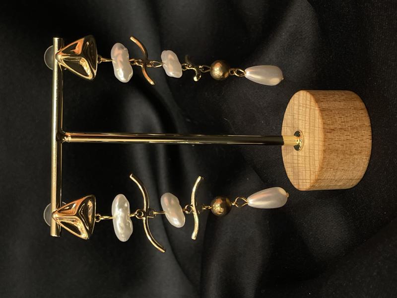 Hatice Ünlü İnci Detay İskelet Gold Küpe