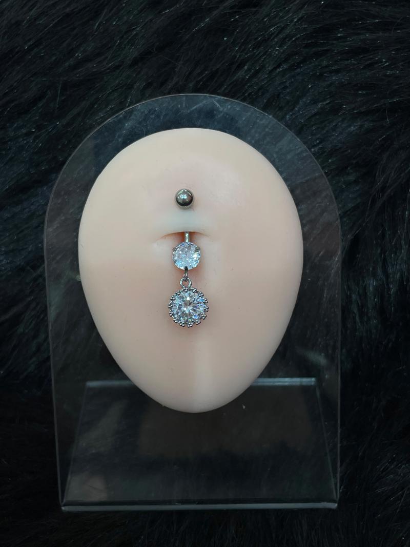 Hatice Ünlü Yuvarlak Elmas Taş Uçlu Silver Göbek Piercing