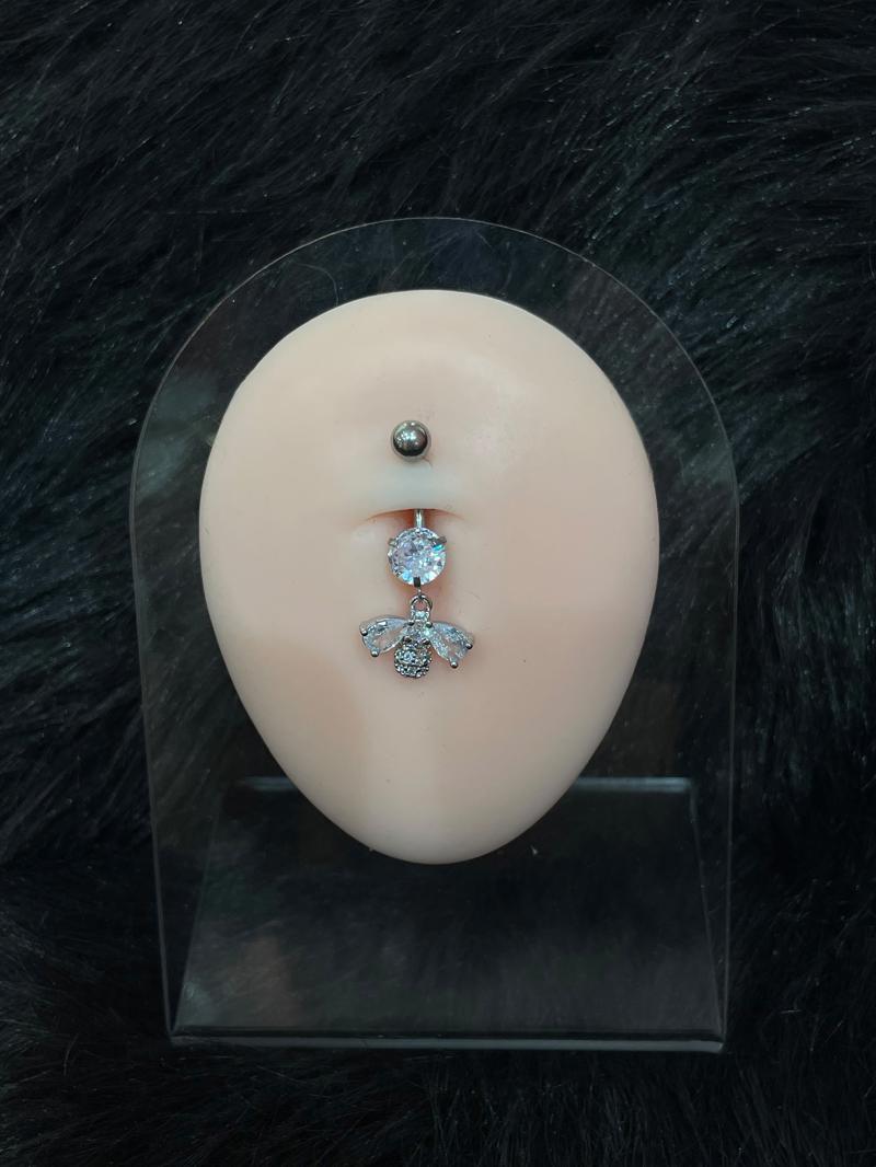 Hatice Ünlü Parlak Kanatlı Arı Model Silver Göbek Piercing