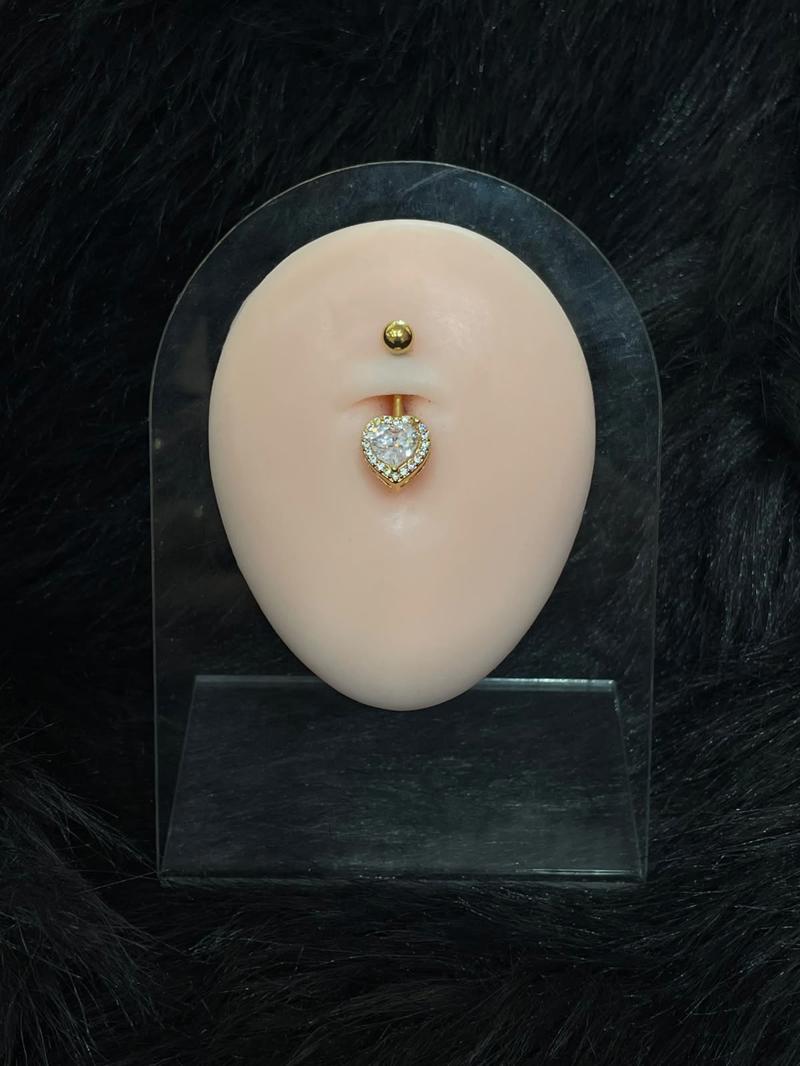 Hatice Ünlü Beyaz Kalp Uçlu Gold Göbek Piercing