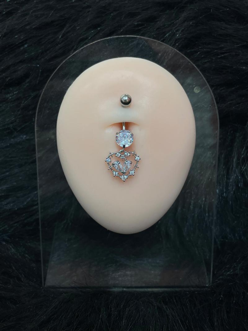 Hatice Ünlü Kalp Işıltılı Sallantılı Silver Göbek Piercing