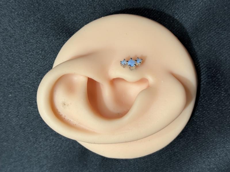 Hatice Ünlü Mavi Üç Taşlı Silver Piercing