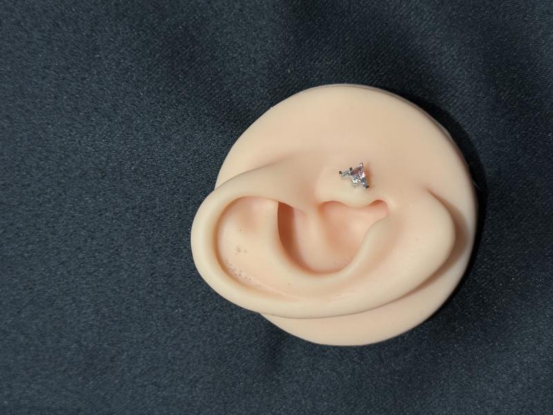 Hatice Ünlü Pembe Kalp Taşlı Kanat Model Silver Piercing